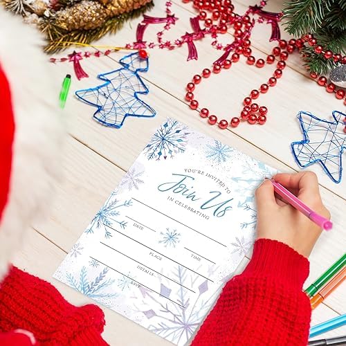 AnyDesign Christmas Invitations 20 Sets Purple Blue Snowflake Cards Envelopes Stickers