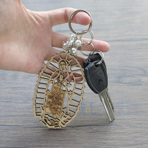 12Pcs Lady of Guadalupe Wood Design Keychain Favors