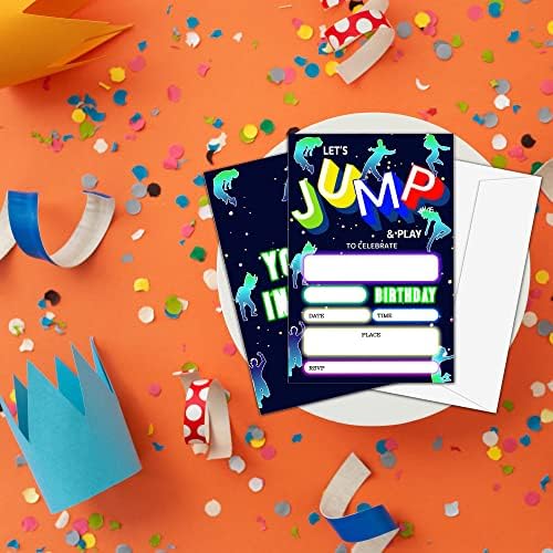NYCTUG Lets Jump Birthday Invitations Double-Sided Trampoline Party Cards for Kids