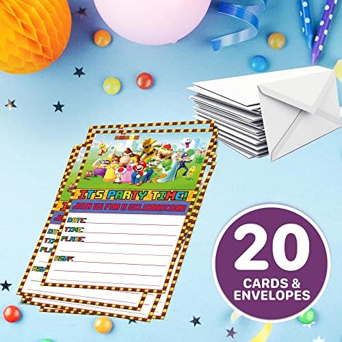 Set of 20 Classic Video Game Themed Birthday Invites