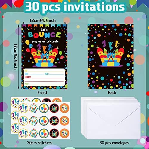 Pajean 30 Pack Bounce House Party Invitations with Stickers and Envelopes