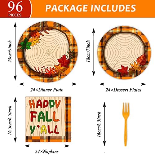 Chiazllta 96 Pcs Fall Tableware Set for Thanksgiving Party