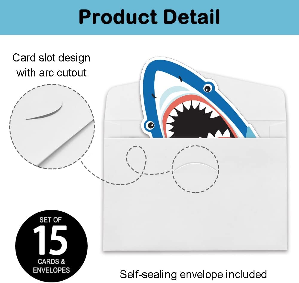 REWIDPARTY Shark Shaped Birthday Invitations Set of 15