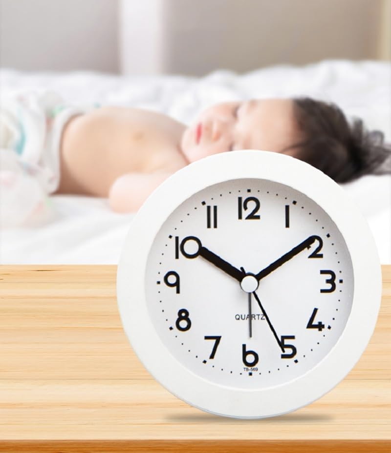4 Inches White Desk Clock with Backlight