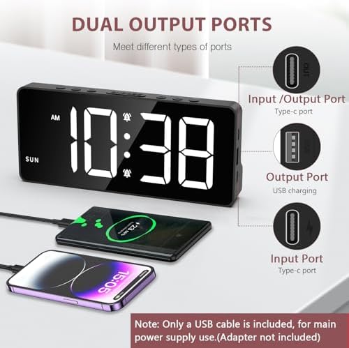LOFICOPER 7 Inch Digital Alarm Clock with Dual Alarms