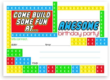 POP Parties Building Block LARGE Invitations 10 Set