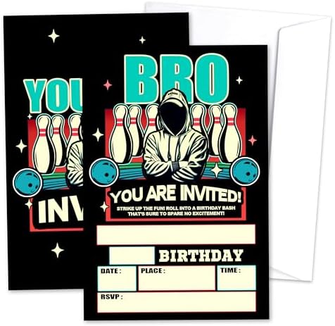 Glow Neon Bowling Birthday Invites Set of 20