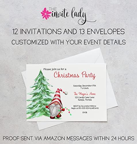 Gnome Christmas Party Invitation Cards 12 Count