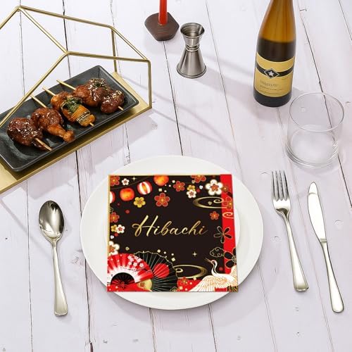 Hibachi Birthday Decorations 50 Pcs Red Black 2-Ply Napkins