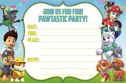 Set of 20 Power Dog Birthday Invites with Envelopes
