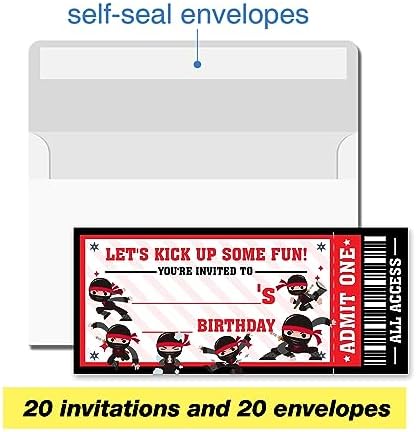 VAHATAN Ninja Birthday Invitations 20-Pack with Envelopes