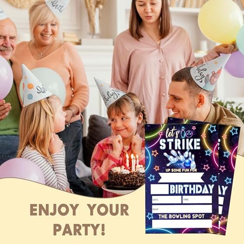 Eronm Neon Bowling Birthday Invitations 20 Pack with Envelopes