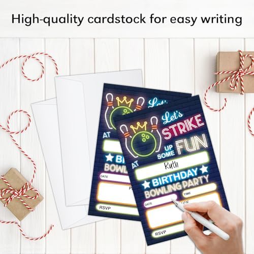 GaNiao Retro Neon Bowling Birthday Invites Set 20 Pcs