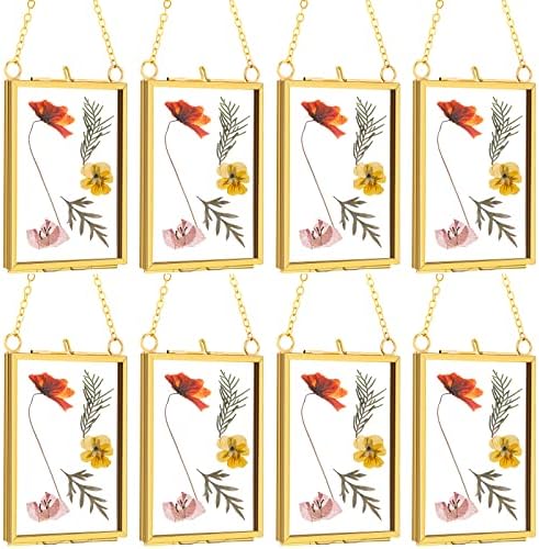 Landhoow 8 Pcs Gold Floating Picture Frame for Dried Flowers
