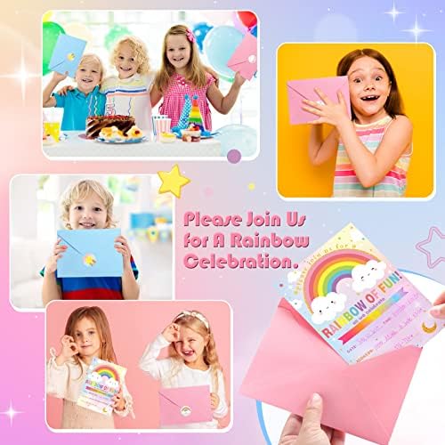24 Piece Rainbow Party Invitation Set with Envelope and Sticker