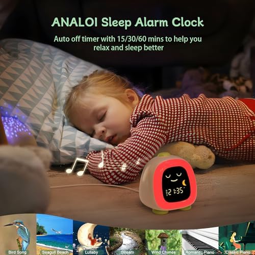 ANALOI Kids Alarm Clock with Night Light and Dinosaur Design