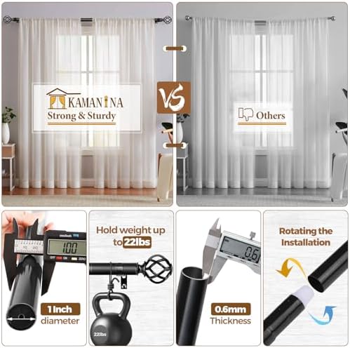 KAMANINA Black Twist Curtain Rods 32-144 Inches
