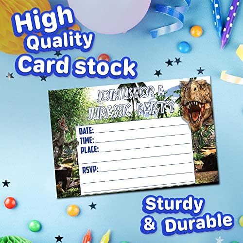 Set of 20 Dinosaur Birthday Invites with Envelopes