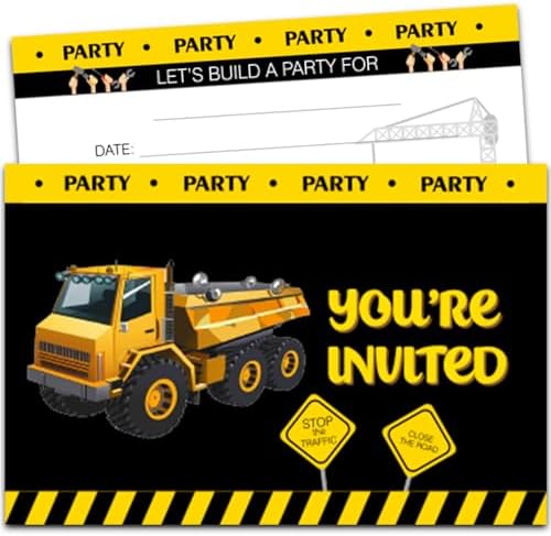 Construction Birthday Party Invitation Cards 30 Pack