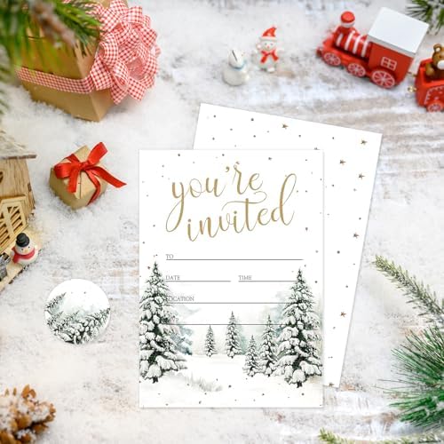 Whaline 25 Pack Christmas Invitations with Envelopes and Stickers