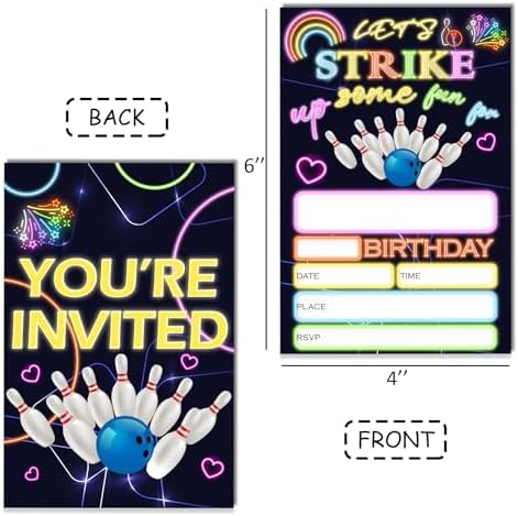 Bowling Party Invites 20-Pack with Envelopes