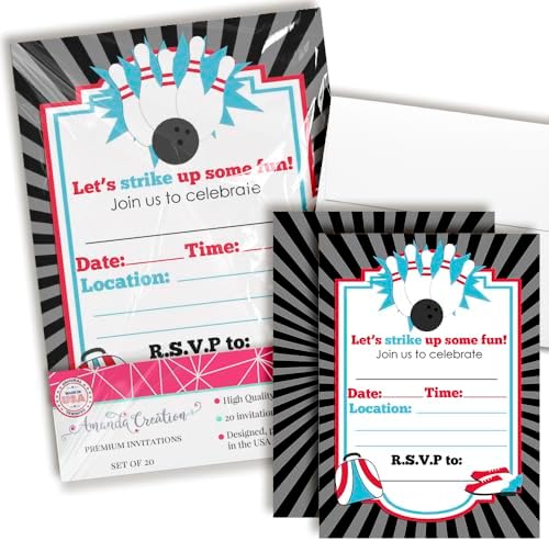 Bowling Birthday Invites 20pcs 5x7 Fill In Cards with Envelopes by AmandaCreation