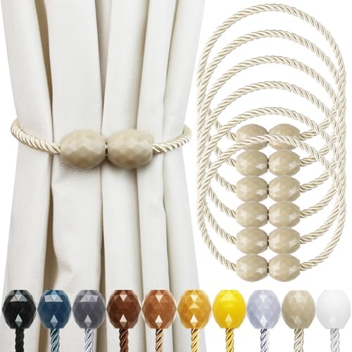 Porlau Strong Magnetic Curtain Holdbacks Beige 6 Pack
