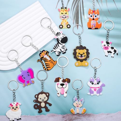 24 Pcs Jungle Safari Animal Keychain Party Favors
