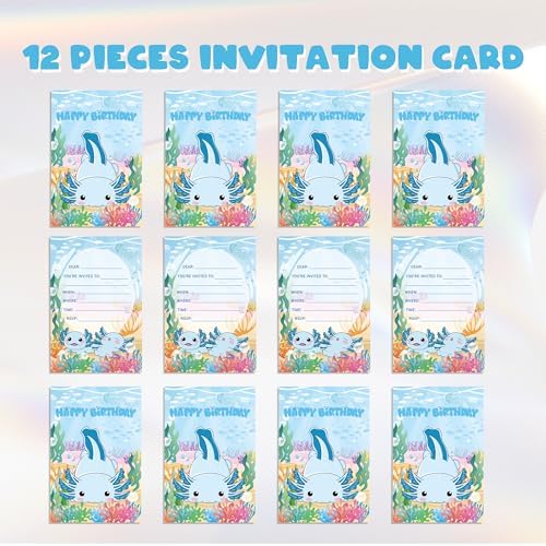 12Pcs Blue Axolotl Invitation Cards Party Decor