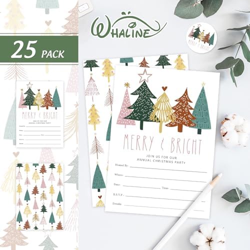 Whaline 25 Pack Boho Christmas Invitations with Envelopes and Stickers