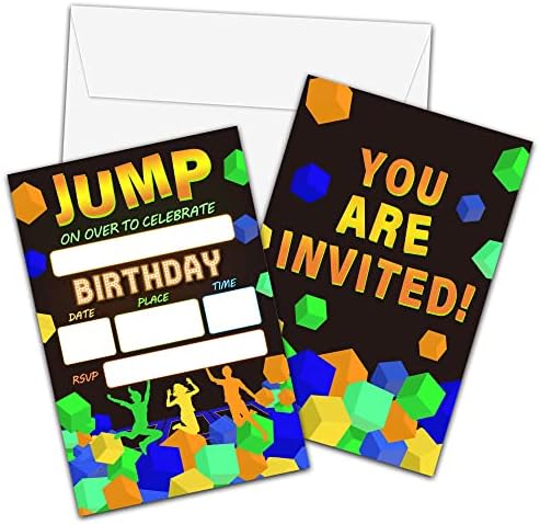 Jump Trampoline Birthday Invites with Envelopes 20 Pack