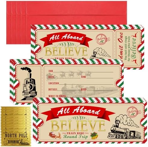 Christmas Believe Train Ticket Invitations with 25 Envelopes