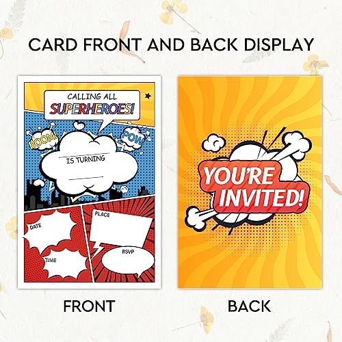 Comic Superhero Birthday Invitations with Envelopes