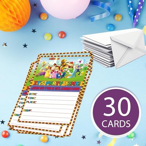 30 Piece Classic Video Game Birthday Invitations Set