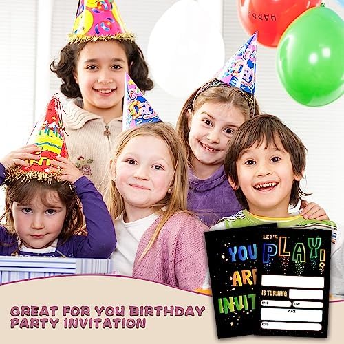 Neon Play Birthday Invitations for Kids 20 Cards with Envelopes
