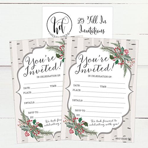 25 Woodland Holiday Invitations Rustic Christmas Winter New Years Xmas Dinner Party Invite
