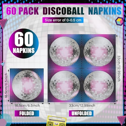 60 Pcs Disco Ball Paper Napkins Set for Parties