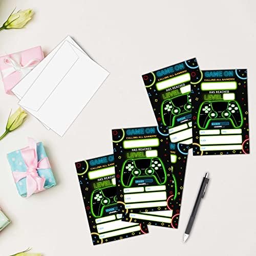 Neon Game Birthday Invitations with Envelopes 20-Pack