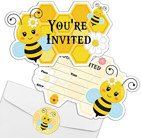 20 Pack Bee Shape Birthday Invitations with Envelopes and Stickers