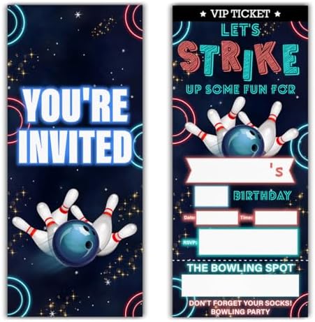 Bowling Ticket Invites Set of 20 with Envelopes