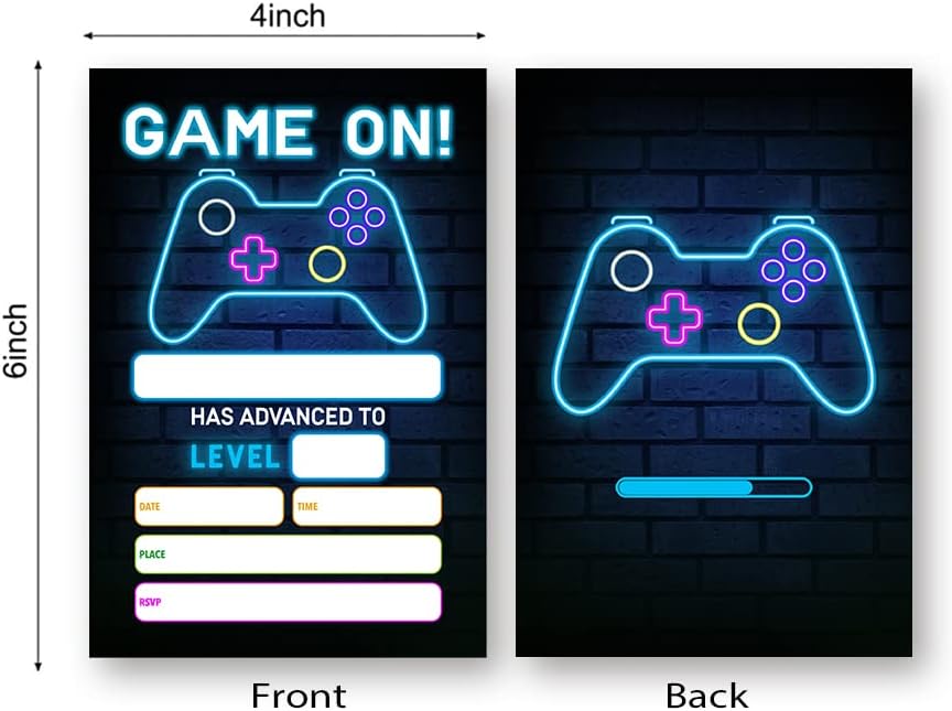 Neon Video Game Birthday Invitations Set of 20