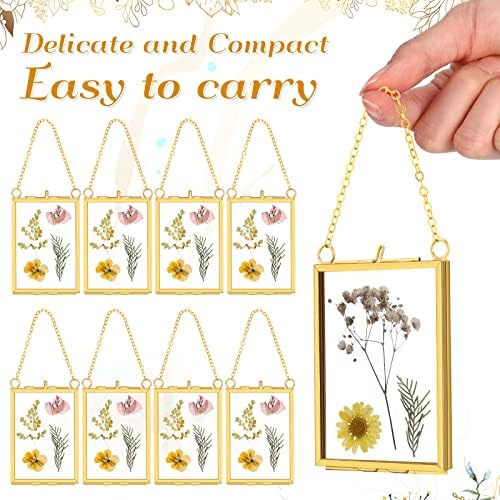 Landhoow 8 Pcs Gold Floating Picture Frame for Dried Flowers
