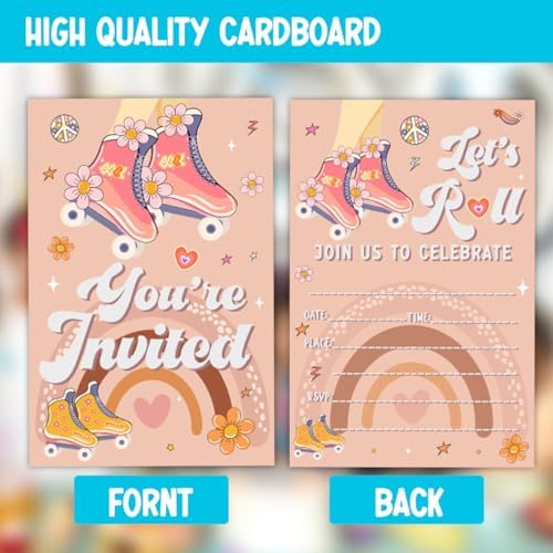Rainbow Roller Skate Birthday Invitations 30-Pack