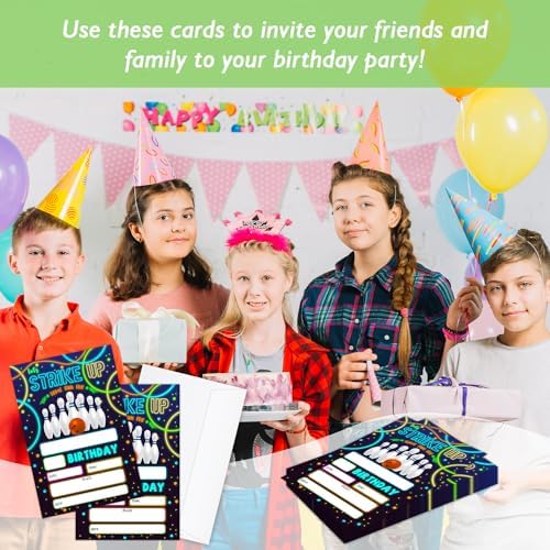 Neon Glow Birthday Invites for Kids Set of 20 with Envelopes