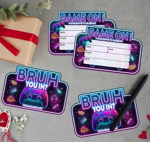 Feyerr Game Brother Birthday Invitations for Boys Double Sided Design