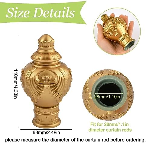 6Pcs Gold Plastic Curtain Finials for 28mm Rods