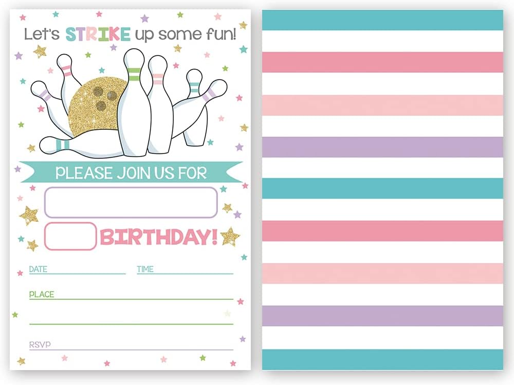 Bowling Birthday Invitation Cards Set of 20