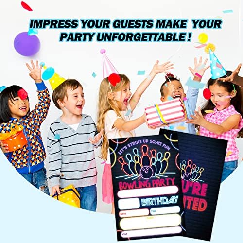 Glow Bowling Birthday Invitations with Envelopes 20 Sets
