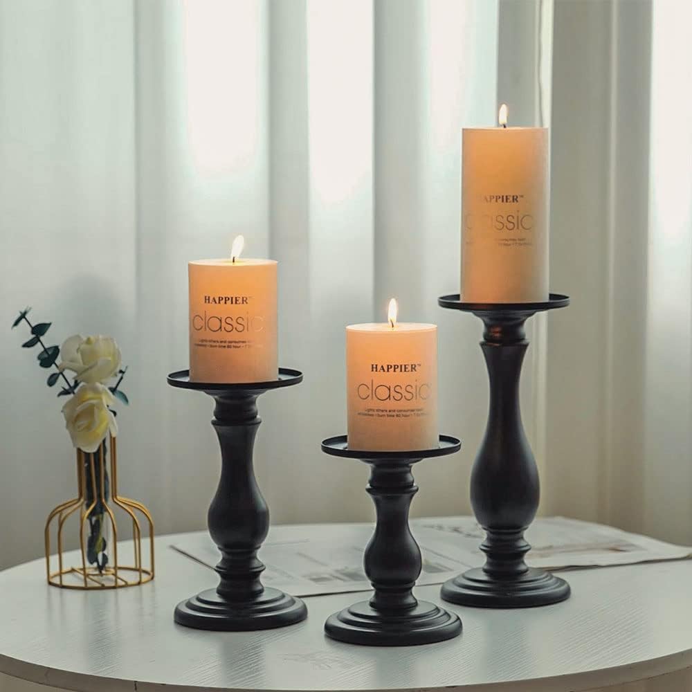 Set of 3 Matte Black Candle Holders for Decor