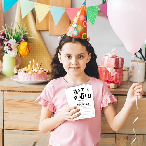 Black and White Birthday Invitations 25 Double-Sided Cards with Envelopes D03